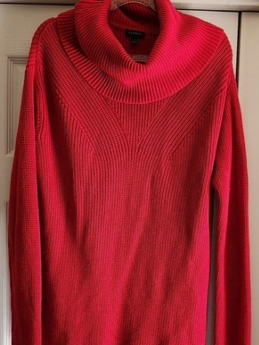 Talbots Red Chevron Ribbed Cowl Neck Sweater Cotton Modal Preppy Cozy Small